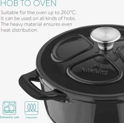 Cocotte En Fonte Navaris Avec Couvercle - Navaris émaillée - Convient à La Cuisson Induction, Gaz Et Vitrocéramique - Zwart -Fournitures De Cuisine Boutique 1200x1184