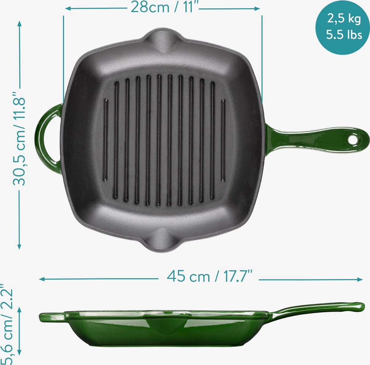 Poêle à Griller En Fonte Navaris 28 Cm - Poêle Professionnelle Avec Revêtement Antiadhésif - Pour Rôtir Et Griller De La Viande, Du Poisson Et Des Légumes Sur N'importe Quelle Cuisinière 3 Poêle à Griller En Fonte Navaris 28 Cm - Poêle Professionnelle Avec Revêtement Antiadhésif - Pour Rôtir Et Griller De La Viande, Du Poisson Et Des Légumes Sur N'importe Quelle Cuisinière – Image 3