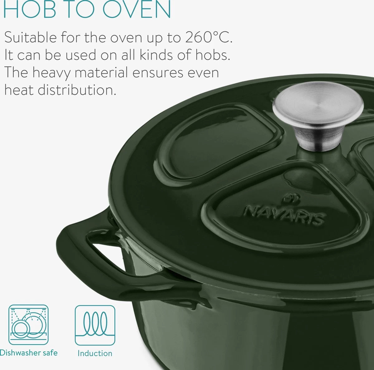 Cocotte En Fonte Navaris Avec Couvercle - Navaris émaillée - Convient à La Cuisson Induction, Gaz Et Vitrocéramique - Vert 11 Cocotte En Fonte Navaris Avec Couvercle - Navaris émaillée - Convient à La Cuisson Induction, Gaz Et Vitrocéramique - Vert – Image 11