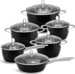 Edënbërg Black Line - Ensemble De Casseroles De Luxe - Acier Inoxydable - 12 Pièces - Base Sandwich