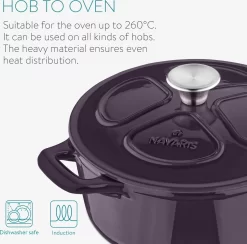 Cocotte En Fonte Navaris Avec Couvercle - Navaris émaillée - Convient à La Cuisson Induction, Gaz Et Céramique - Violet -Fournitures De Cuisine Boutique 1200x1186 8