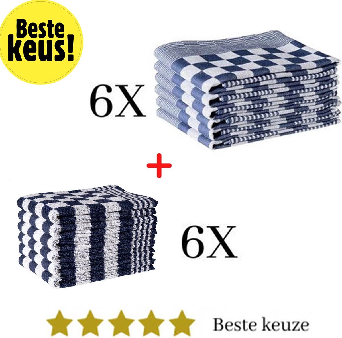 Ensemble Essuies De Vaisselle Et Torchons Set - 6 Essuies De Vaisselle - 6 Torchons - Séchage Rapide - À Carreaux - Blauw - Qualité Restauration 2 Ensemble Essuies De Vaisselle Et Torchons Set - 6 Essuies De Vaisselle - 6 Torchons - Séchage Rapide - À Carreaux - Blauw - Qualité Restauration – Image 2