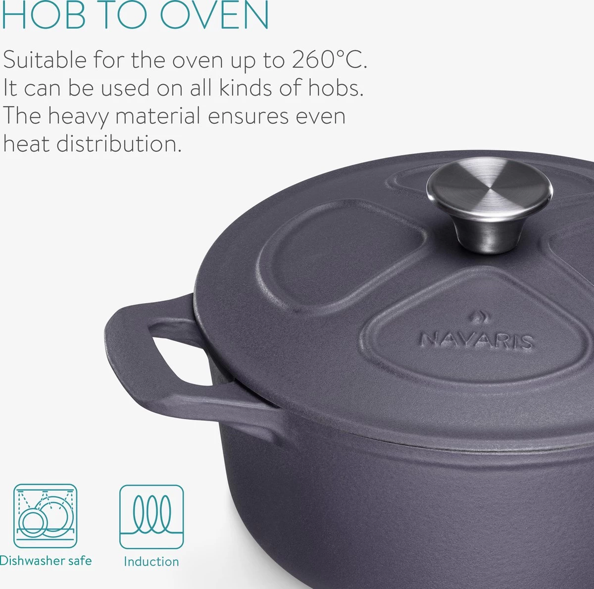 Cocotte En Fonte Navaris Avec Couvercle - Faitout - Poêle émaillée - Convient Pour La Cuisson à Induction, Gaz Et Vitrocéramique - Violet Mat 2 Cocotte En Fonte Navaris Avec Couvercle - Faitout - Poêle émaillée - Convient Pour La Cuisson à Induction, Gaz Et Vitrocéramique - Violet Mat – Image 2