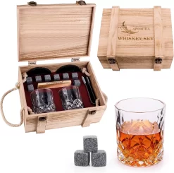Set De Glas Et Pierre à Whisky Cadeau Pour Homme Mari Papa Cadeau Spécial - 8 Pierres De Refroidissement En Granit à Whisky - 2 Verres 10 Oz - 2 Sous-verres - Recettes De Cocktails Tang Boîte En Bois Noël/anniversaire -Fournitures De Cuisine Boutique 1200x1189 8