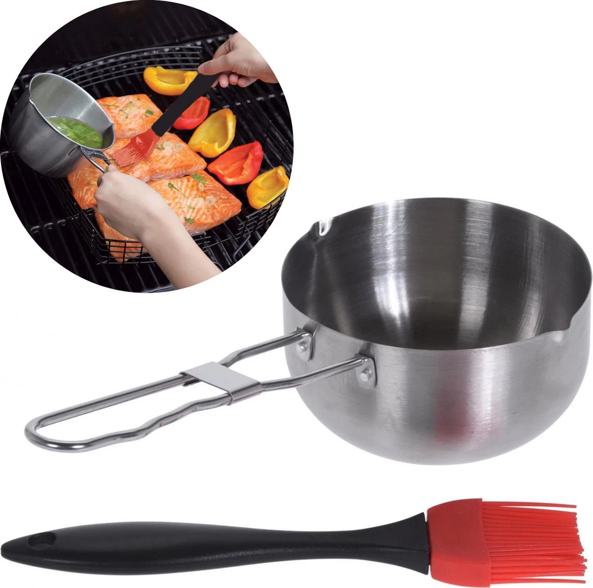 Cheqo® Acier Inoxydable BBQ Casserole - Casserole Pour Barbecue - Casserole Avec Brosse - ø11.5cm - Brosse En Siliconen