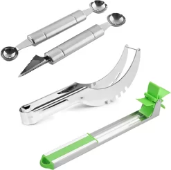 Coupe-fruits Pastèque Set 3 Pièces - Ensemble De Coupe De Fruits - Coupe Rapide Et Efficace Des Pastèques - Trancheuse - Diverse Formes - Inox