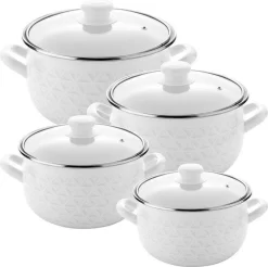 Ensemble De Casseroles Blanches Emalia Diamond 8 Pièces Pour Toutes Les Sources De Chaleur - Ensemble De Cuisson émaillé - Émail - Ensemble De Casseroles