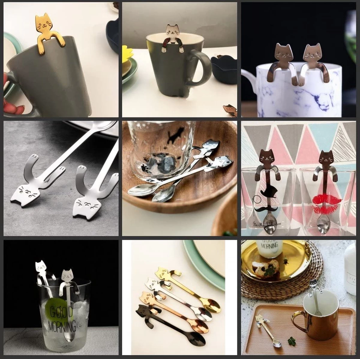 Café Ou Cuillère En Acier Inoxydable Avec Tête De Chat à Accrocher à La Tasse, Polie Des Deux Côtés 4 Cuillères 7 Café Ou Cuillère En Acier Inoxydable Avec Tête De Chat à Accrocher à La Tasse, Polie Des Deux Côtés 4 Cuillères – Image 7