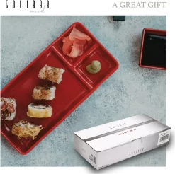 GOLIBER Set De Plats à Sushi Japonais En Mélamine (8 Pièces) - Contient 2 Plats Noirs, 2 Bols à Sauce, 2 Baguettes Et 2 Plateaux à Baguettes - Set De Plats Asiatiques (Rouge) -Fournitures De Cuisine Boutique 1200x1196 1
