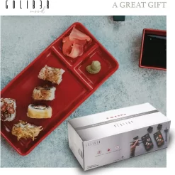 GOLIBER Set De Plats à Sushi Japonais En Mélamine Noir (16 Pièces) - Contient 4 Plats Noirs, 4 Saucières, 4 Baguettes Et 4 Plateaux à Baguettes - Set De Plats Asiatiques (Rouge) -Fournitures De Cuisine Boutique 1200x1196 2