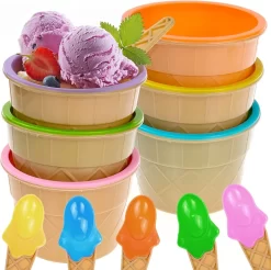 6 Pièces Sundae Avec Cuillères, Bols à Dessert, Cadeaux, Ensemble De Tasses à Glace, Pour Les Enfants, Jolis Bols à Glace Colorés Pour Les Enfants, Pour La Famille, Le Camping, La Fête De Noël