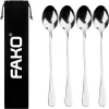 Fako Bijoux® - 4 Cuillères Longues - Latte Macchiato - Long Drink - Cocktail - Dessert - Glace - Café - Argent - 4 Pièces - Sac De Rangement