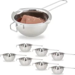 Relaxdays 8 X Melting Pot Acier Inoxydable - Poêle Au Bain Marie - Ø 11 Cm - Argent - Métal - Fondant