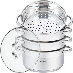 Cuiseur Vapeur - Cuiseur Riz Et Légumes 5 Pièces - Ø 24 Cm - 5L - Acier Inoxydable Avec Couvercle En Verre - FIRENZE