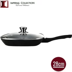 Imperial Collection: Poêle à Griller En Fonte Avec Revêtement En Marbre - ⌀ 28 Cm - Poignée Fixe - Pan Sans Couvercle - Poêle à Griller à Induction - Sans PFOA / PLOMB