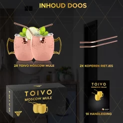Toivo Moscow Mule Cups DELUXE - Set De 2 Pièces - Y Compris Les Pailles En Acier Inoxydable - Cuivre Plaqué - 500 ML - Tasses à Cocktail -Fournitures De Cuisine Boutique 1200x1198 27