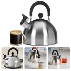 Cheqo® Bouilloire Sifflante En Acier Inoxydable 2,5 L - Bouilloire Chauffante - Bouilloire - Diamètre 19 Cm, Hauteur 12 Cm - Gaz, électrique, Céramique Et Halogène