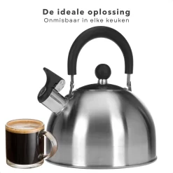 Cheqo® Bouilloire Sifflante En Acier Inoxydable 2,5 L - Bouilloire Chauffante - Bouilloire - Diamètre 19 Cm, Hauteur 12 Cm - Gaz, électrique, Céramique Et Halogène -Fournitures De Cuisine Boutique 1200x1200 1002