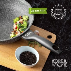 Poêle à Frire Premium Avec Revêtement Antiadhésif Korea Wok, Garantie Premium 5 Ans, Passe Au Lave-vaisselle | Convient à Toutes Les Sources De Chaleur : Induction, Gaz, électrique, Céramique Et Halogène | (wok 28cm) -Fournitures De Cuisine Boutique 1200x1200 1082