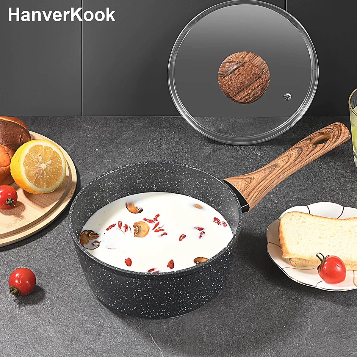 Casserole HanverKook 18cm - Casserole Avec Couvercle - Petite Casserole - Pot à Lait Enrobé, Induction (manche : Aspect Bois Marron) 2 Casserole HanverKook 18cm - Casserole Avec Couvercle - Petite Casserole - Pot à Lait Enrobé, Induction (manche : Aspect Bois Marron) – Image 2