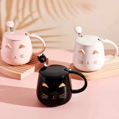 Set De 2 Tasses à Café Chat Mignon Avec Couvercle Et Jolie Cuillère Kitty Nouveauté Thee Du Matin Tasse à Lait Set Pour Les Amoureux Des Chats Filles Femmes Cadeau D'anniversaire De Noël 450 Ml/15 Oz, Zwart Et Rose -Fournitures De Cuisine Boutique 1200x1200 1140