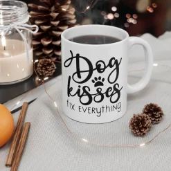 Dog Kisses Fix Everything Mug En Céramique, Mug Cadeau Drôle, Cadeau Pour Les Amoureux Des Chiens, Mugs Pour Propriétaires De Chiens, Mug De Qualité, D015-018W, 11oz,