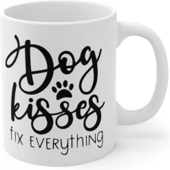 Dog Kisses Fix Everything Mug En Céramique, Mug Cadeau Drôle, Cadeau Pour Les Amoureux Des Chiens, Mugs Pour Propriétaires De Chiens, Mug De Qualité, D015-018W, 11oz, -Fournitures De Cuisine Boutique 1200x1200 1204