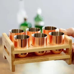 Oak & Steel - 6 Verres à Shot En Acier Inoxydable Or Rose (50 Ml) Avec Présentoir En Bois - Verres à Verres Apéritif En Cuivre Avec Plateau - Cadeau Pour Anniversaires Et Noël -Fournitures De Cuisine Boutique 1200x1200 1316