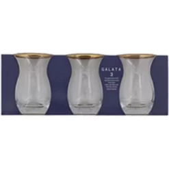 Verres à Thé Turcs - Verres à Thee - Or - Verres à Boire - Set De 3 - Y Compris 2 Sous-verres En Bamboo écologiques Originaux Avec Imprimé Géométrique