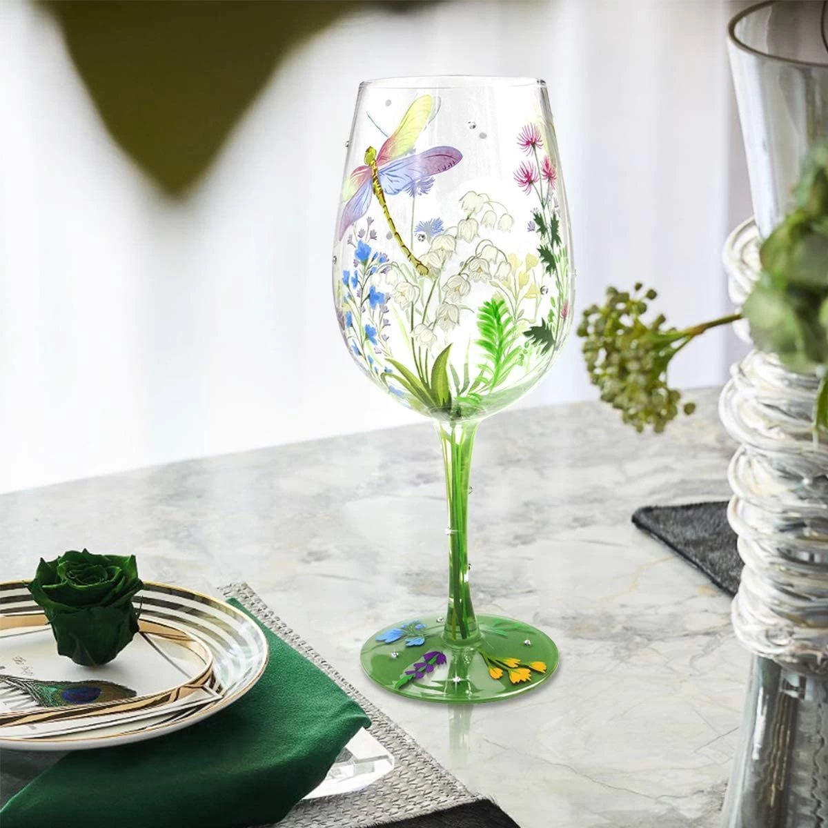 NymphFable Verre à Vin Peint à La Main Coloré Libellule Fleurs Artisanal Peint Verres à Verres à Vin 15 Oz Cadeau Fantaisie Pour Anniversaires, Mariages, Saint Valentin 1 NymphFable Verre à Vin Peint à La Main Coloré Libellule Fleurs Artisanal Peint Verres à Verres à Vin 15 Oz Cadeau Fantaisie Pour Anniversaires, Mariages, Saint Valentin