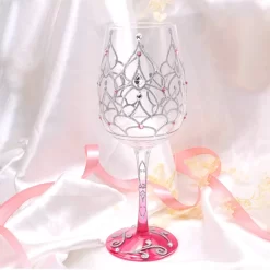 NymphFable Verre à Vin Peint à La Main Kroon De Princesse Verres à Verres à Vin Peints 15 Oz Cadeau Fantaisie Pour Anniversaires, Mariages, Saint Valentin