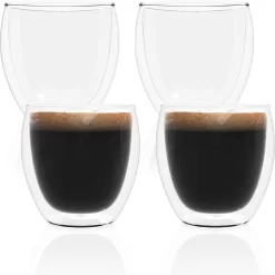 Intirilife 4x Verre à Expresso Transparent à Double Paroi - Verre à Café Verre à Thé Verre Thermique Verre Décoratif
