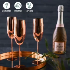 Oak & Steel 4 Verres à Flûtes à Champagne En Acier Inoxydable (285 Ml, 25 Cm), Or Rose/ Koper - Cadeau élégant Pour Les Amis Et La Famille -Fournitures De Cuisine Boutique 1200x1200 1592