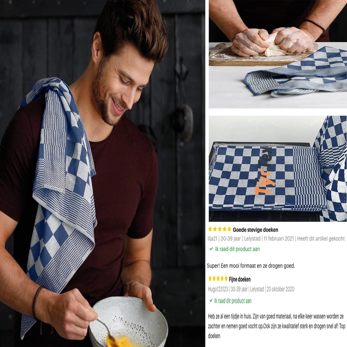 Lot De 6 Essuies De Vaisselle - Blauw - Essuie-tout - Chiffons Blocs - Essuies De Vaisselle De Restauration - Séchage Rapide - Longue Durée De Vie - 100% Katoen - 65x65cm 5 Lot De 6 Essuies De Vaisselle - Blauw - Essuie-tout - Chiffons Blocs - Essuies De Vaisselle De Restauration - Séchage Rapide - Longue Durée De Vie - 100% Katoen - 65x65cm – Image 5