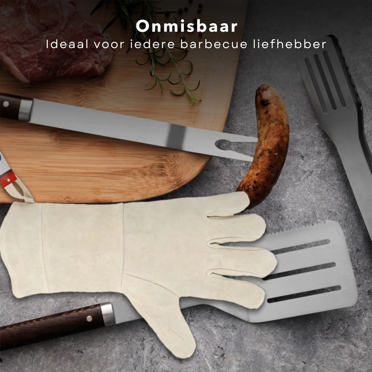 Gant De BBQ En Cuir Cheqo® - Gant De Barbecue - Gant De Four Ignifuge - 36 Cm - Résistant à La Chaleur - Avec Boucle De Suspension - Accessoire De BBQ 4 Gant De BBQ En Cuir Cheqo® - Gant De Barbecue - Gant De Four Ignifuge - 36 Cm - Résistant à La Chaleur - Avec Boucle De Suspension - Accessoire De BBQ – Image 4