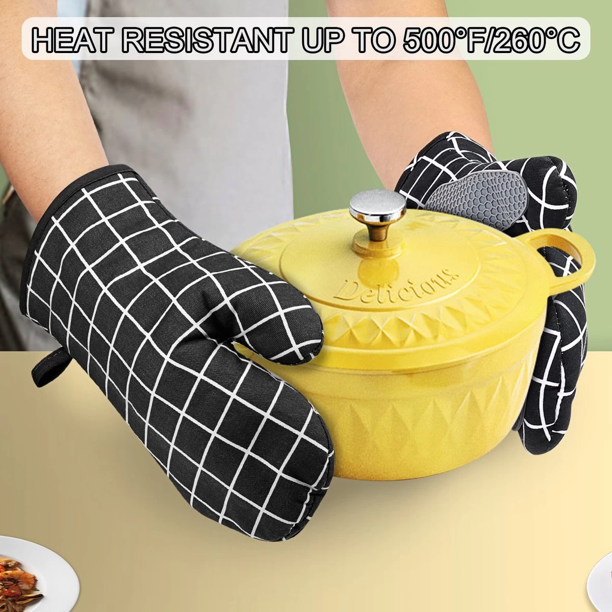 Gants De Four Zacro - Set De 10 Pièces - Protection Jusqu'à 260 °C - Gants De Four Avec 2 Maniques - Résistant à La Chaleur - Cuisson 2 Gants De Four Zacro - Set De 10 Pièces - Protection Jusqu'à 260 °C - Gants De Four Avec 2 Maniques - Résistant à La Chaleur - Cuisson – Image 2