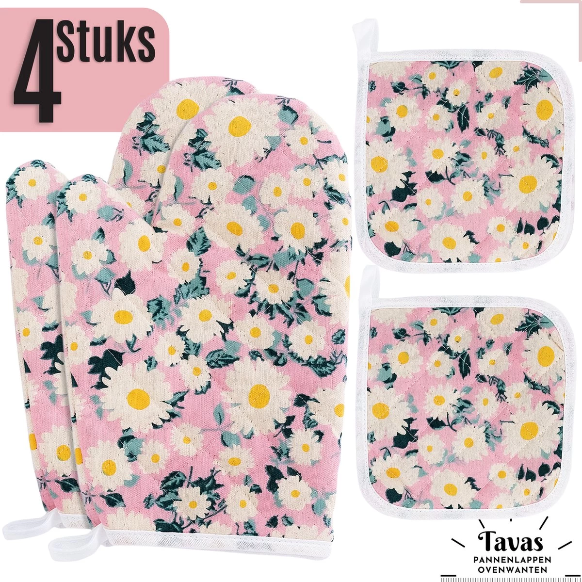 Pure Gant De Cuisine Avec Manique - Rose Avec Marguerites Set De 4 Katoen , Thermolite Résistant à La Chaleur Jusqu'à 200°C Set De Maniques Et Gants De Gants De Four Gants De Four 1 Pure Gant De Cuisine Avec Manique - Rose Avec Marguerites Set De 4 Katoen , Thermolite Résistant à La Chaleur Jusqu'à 200°C Set De Maniques Et Gants De Gants De Four Gants De Four