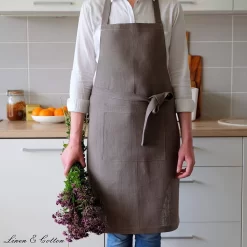 Tablier En Lin Et Cotton Tablier De Cuisine Femme Homme Femme Homme Ella - 100% Lin, Grijs (70 X 84cm) Tablier De Cuisine Ménage Tablier De Cuisson Pour Cuisson Cuisson Chefs Restaurant