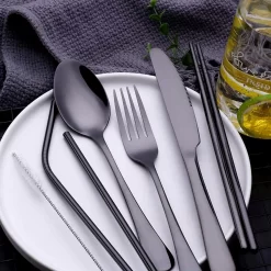 House Of Husk™ - Couverts De Voyage Zwart - Acier Inoxydable - Ensemble De Couverts De Voyage - Baguettes - Baguettes - Pailles Réutilisables Avec Brosse - Unique - 7 Pièces - Lavable Au Lave-vaisselle - Baguettes à Sushi - Nouilles -Fournitures De Cuisine Boutique 1200x1200 30