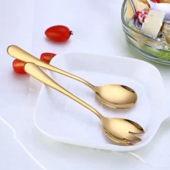 Salade WiseGoods Premium Cuillère Et Fourchette - Couverts à Salade - Cuillères De Service - Cuisine - Couverts à Salade - Cuillères à Servir De Service - 2 Pièces - Or