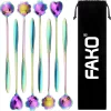 Fako Bijoux® - 8 Cuillères Longues Motif Bloem - Latte Macchiato - Long Drink - Cocktail - Dessert - Glace - Café - Arc-en-Ciel - 8 Pièces - Sac De Rangement