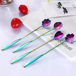 Fako Bijoux® - 8 Cuillères Longues Motif Bloem - Latte Macchiato - Long Drink - Cocktail - Dessert - Glace - Café - Arc-en-Ciel - 8 Pièces - Sac De Rangement -Fournitures De Cuisine Boutique 1200x1200 369