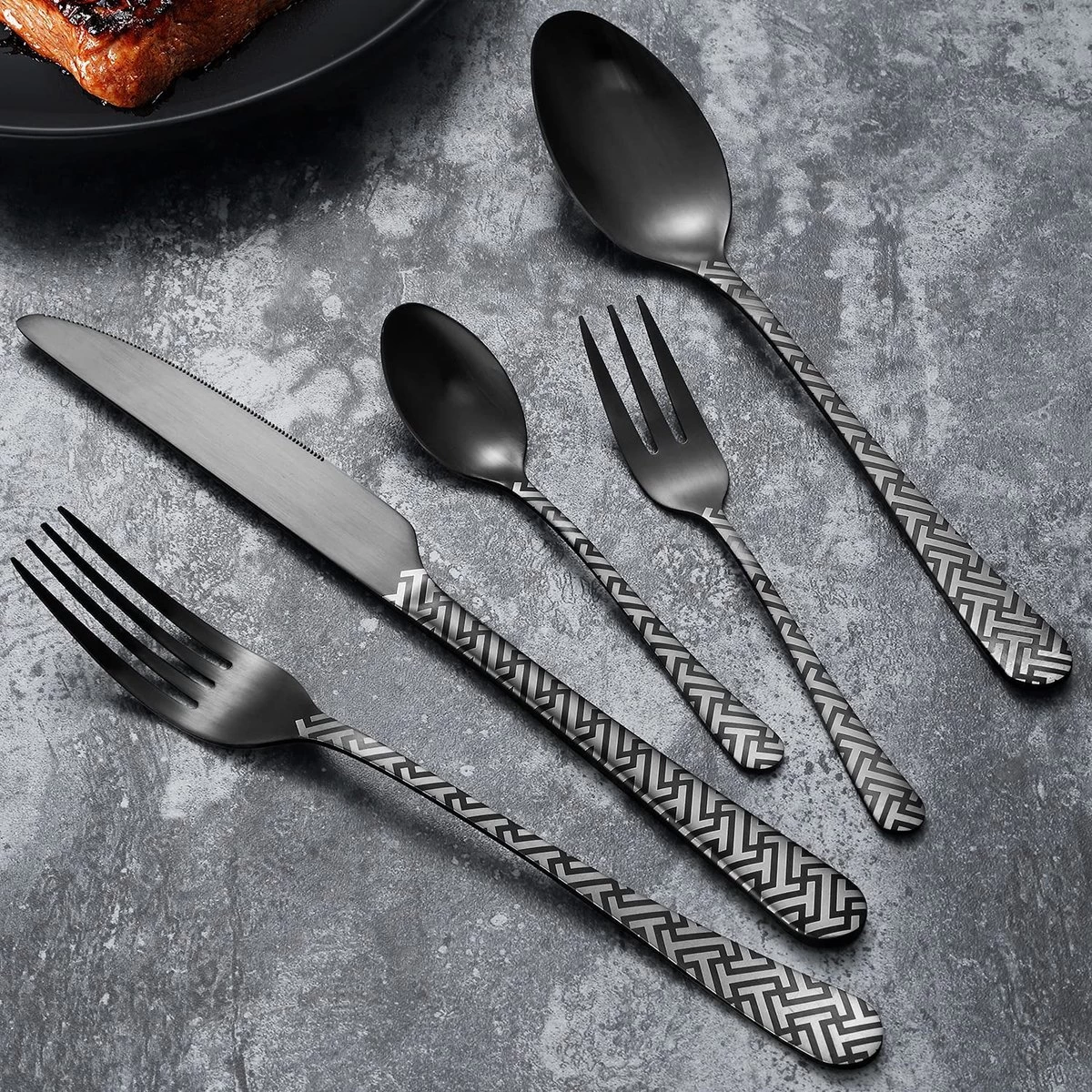 BEWOS 30 Pièces Finition Satinée, Noir, Mat, Acier Inoxydable, Couverts Avec Couteau, Fourchette, Cuillère, Vaisselle Pour 6 Personnes, Va Au Lave-vaisselle / Facile à Nettoyer 4 BEWOS 30 Pièces Finition Satinée, Noir, Mat, Acier Inoxydable, Couverts Avec Couteau, Fourchette, Cuillère, Vaisselle Pour 6 Personnes, Va Au Lave-vaisselle / Facile à Nettoyer – Image 4