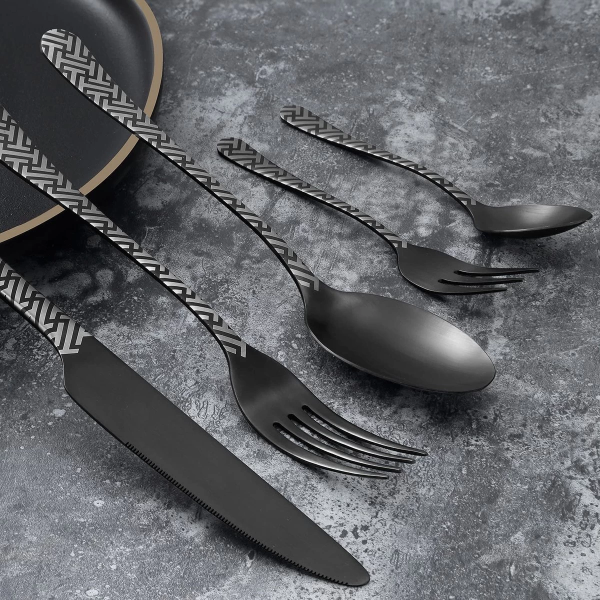 BEWOS 30 Pièces Finition Satinée, Noir, Mat, Acier Inoxydable, Couverts Avec Couteau, Fourchette, Cuillère, Vaisselle Pour 6 Personnes, Va Au Lave-vaisselle / Facile à Nettoyer 5 BEWOS 30 Pièces Finition Satinée, Noir, Mat, Acier Inoxydable, Couverts Avec Couteau, Fourchette, Cuillère, Vaisselle Pour 6 Personnes, Va Au Lave-vaisselle / Facile à Nettoyer – Image 5