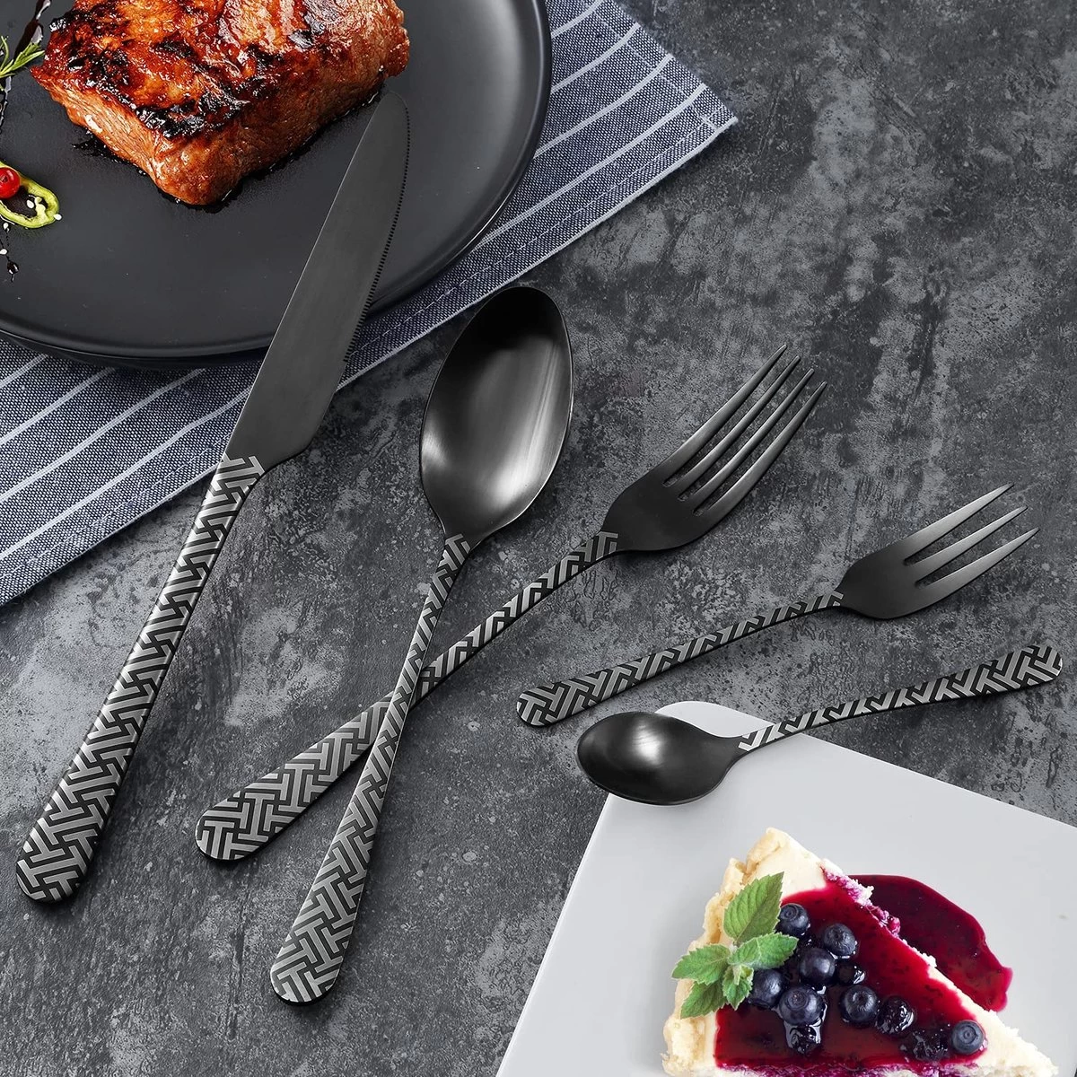 BEWOS 30 Pièces Finition Satinée, Noir, Mat, Acier Inoxydable, Couverts Avec Couteau, Fourchette, Cuillère, Vaisselle Pour 6 Personnes, Va Au Lave-vaisselle / Facile à Nettoyer 6 BEWOS 30 Pièces Finition Satinée, Noir, Mat, Acier Inoxydable, Couverts Avec Couteau, Fourchette, Cuillère, Vaisselle Pour 6 Personnes, Va Au Lave-vaisselle / Facile à Nettoyer – Image 6