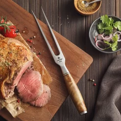 Fourchette à Viande Professionnelle/fourchette De Cuisine/fourchette à Découper | Série HEZHEN B30 | Manche En Bois D'avion Avec Mosaïque De Rivets -Fournitures De Cuisine Boutique 1200x1200 555