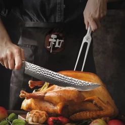 Fourchette à Viande Professionnelle/fourchette De Cuisine/fourchette à Découper | Série HEZHEN B30 | Manche En Bois D'avion Avec Mosaïque De Rivets -Fournitures De Cuisine Boutique 1200x1200 556