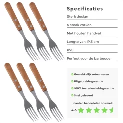 Set De 6 Fourchettes à Steak Cheqo® - 19,5 Cm - Manche En Acier Inoxydable Et Bois - Perfect Pour Le BBQ - Fourchettes à Steak 8 Set De 6 Fourchettes à Steak Cheqo® - 19,5 Cm - Manche En Acier Inoxydable Et Bois - Perfect Pour Le BBQ - Fourchettes à Steak -Fournitures De Cuisine Boutique 1200x1200 560