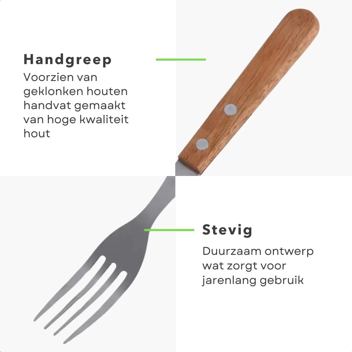 Set De 6 Fourchettes à Steak Cheqo® - 19,5 Cm - Manche En Acier Inoxydable Et Bois - Perfect Pour Le BBQ - Fourchettes à Steak 5 Set De 6 Fourchettes à Steak Cheqo® - 19,5 Cm - Manche En Acier Inoxydable Et Bois - Perfect Pour Le BBQ - Fourchettes à Steak – Image 5