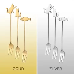 Fourchettes à Gâteaux Chat Et Poisson - Set De 6 Fourchettes à Gâteaux - Acier Inoxydable - Doré -Fournitures De Cuisine Boutique 1200x1200 590